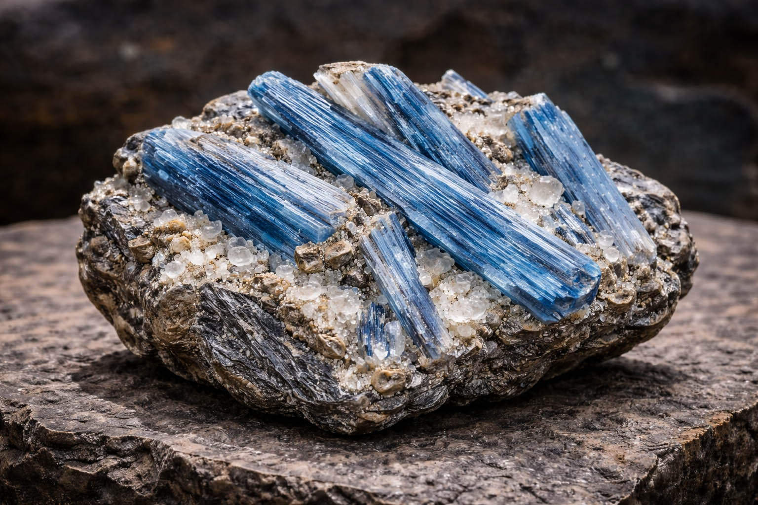 Kyanite crystals on quartz matrix