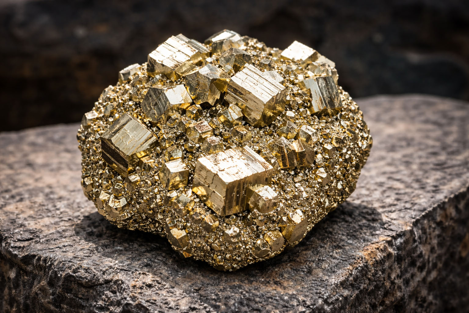 pyrite cluster on stone